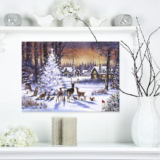 Designart Christmas Woods with Deer, Buck &#x26; Owl Canvas Art